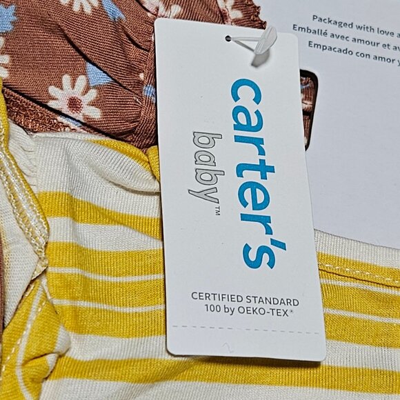 Carters Baby Girl Size 6-9M Floral & Stripe 4 Piece Set Bodysuit Legging Jeans - Picture 6 of 8